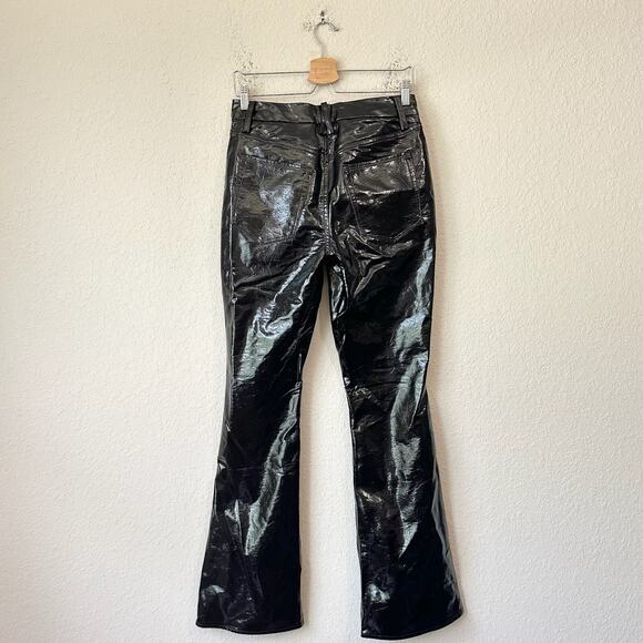 GOOD AMERICAN Faux Leather Pants Black Glossy Crackled HR Flare NWT - Picture 2 of 16